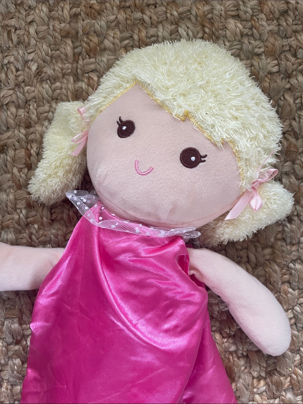 Plush Pink Dress Rag Doll - Soft Blonde Hair